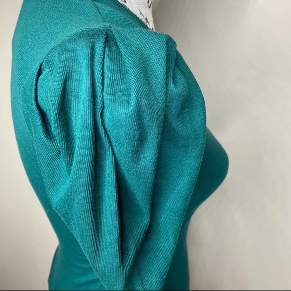 Free People Hey Lady Ribbed Teal Puffy Sleeve Long Sleeve Top *. Cowgirl country - Picture 7 of 10